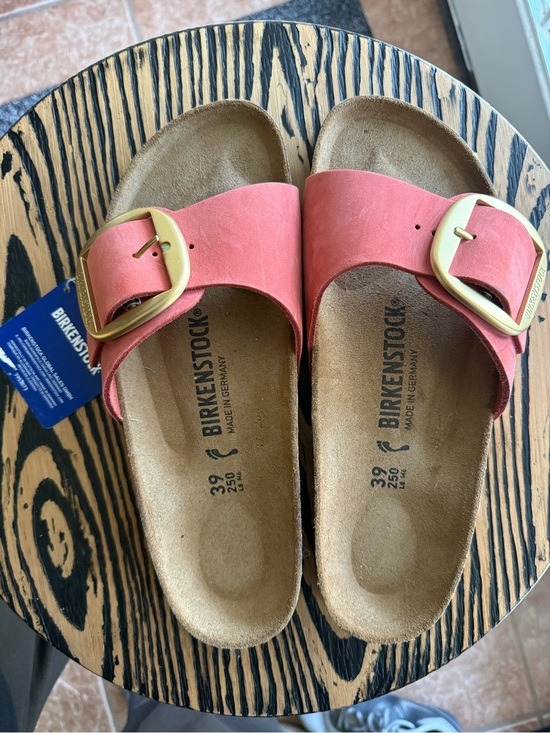 Birkenstock Shoes - Birkenstock Coral Suede Single-Strap Sandal with Gold Buckle